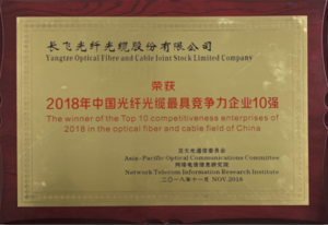 2018年中国光纤光缆最具竞争力企业10强